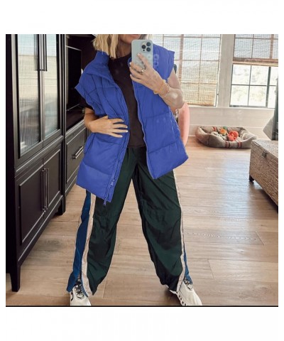 Womens Winter Puffer Vest Lightweight Flysleeve Stand Collar Oversized Puffy Coat Padded Gilet with Pockets Blue $19.80 Vests