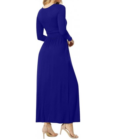 Women's Dresses Deep V-Neck Long Sleeve Empire Waist Long Dress Casual with Pockets L-royal Blue $13.44 Dresses