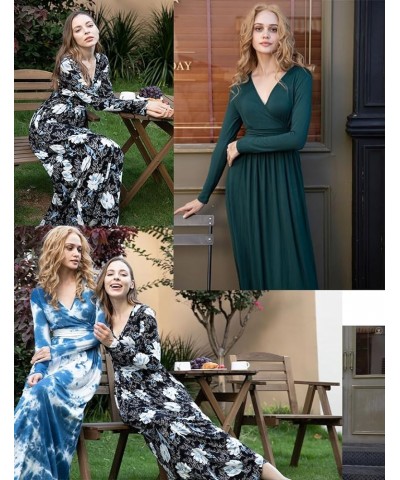 Women's Dresses Deep V-Neck Long Sleeve Empire Waist Long Dress Casual with Pockets L-royal Blue $13.44 Dresses