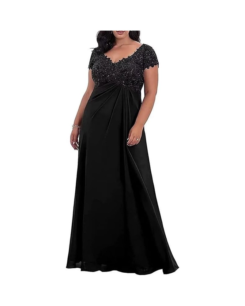 Mother of The Bride Dresses Lace Appliques Chiffon Wedding Guest Dresses for Women Plus Size Long Formal Gowns Black $48.50 D...