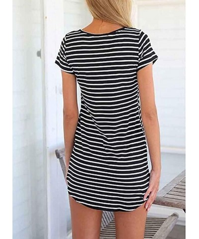 Women's Crew Neck Short Sleeve Striped Loose T-Shirt Mini Dress Black $9.60 Dresses