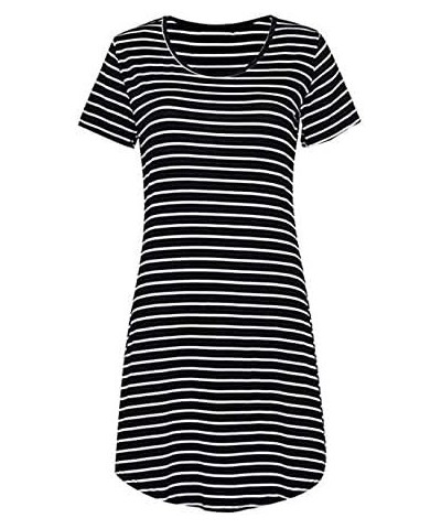 Women's Crew Neck Short Sleeve Striped Loose T-Shirt Mini Dress Black $9.60 Dresses