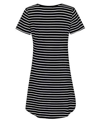 Women's Crew Neck Short Sleeve Striped Loose T-Shirt Mini Dress Black $9.60 Dresses