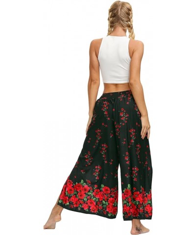 Women's Side Slit Yoga Pants Floral Print Elastic Waist and Ankles Harem Pants Black Red $10.25 Activewear