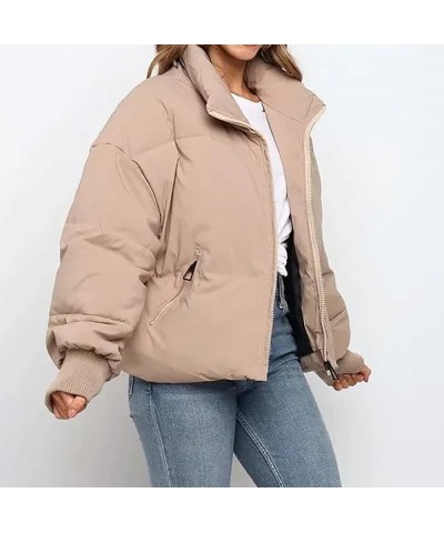 Women's Baggy Puffer Short Jacket Winter Full Zipper Cropped Down Coat Teen Girls Lightweight Quilted Jacket Outwear Khaki $3...