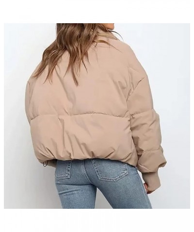 Women's Baggy Puffer Short Jacket Winter Full Zipper Cropped Down Coat Teen Girls Lightweight Quilted Jacket Outwear Khaki $3...