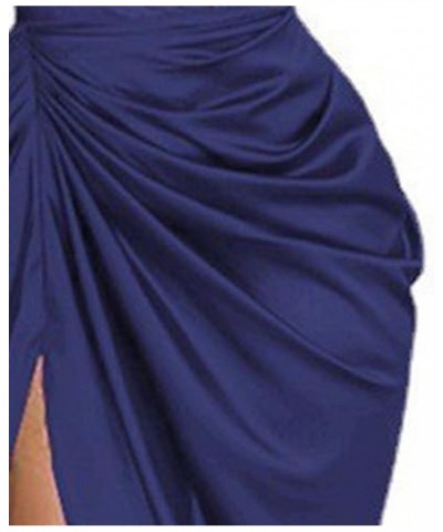 Women's Ruched Midi Dress Sleeveless Spaghetti Straps One Shoulder Asymmetric High Split Party Dress Basic-blue $10.99 Dresses