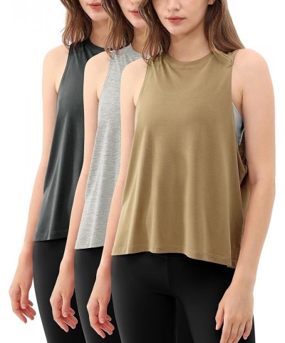 3-Pack Loose Tank Tops for Women Sleeveless Gym Athletic Workout Tops Yoga Shirts Heather Charcoal+warm Tan+black (Long) $13....