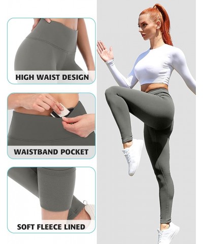 Women's Fleece Lined Leggings Faux Leather High Waisted Yoga Pants Warm Workout Tights with Pockets /Grey $8.54 Leggings