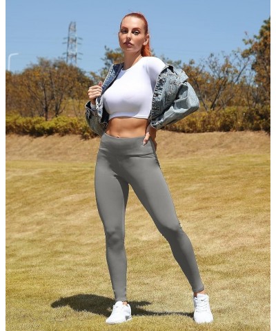 Women's Fleece Lined Leggings Faux Leather High Waisted Yoga Pants Warm Workout Tights with Pockets /Grey $8.54 Leggings