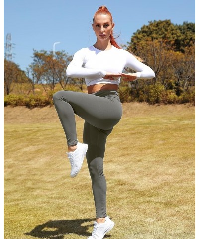 Women's Fleece Lined Leggings Faux Leather High Waisted Yoga Pants Warm Workout Tights with Pockets /Grey $8.54 Leggings