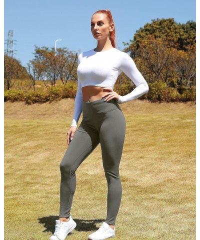 Women's Fleece Lined Leggings Faux Leather High Waisted Yoga Pants Warm Workout Tights with Pockets /Grey $8.54 Leggings