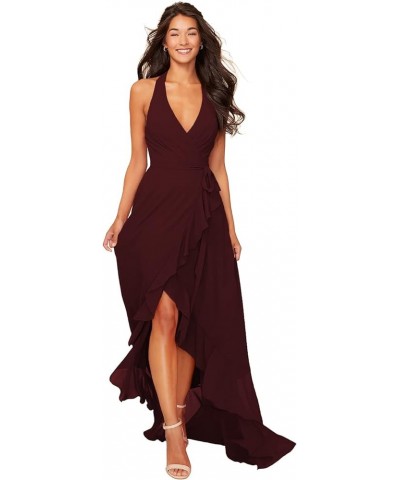 Women's Asymmetrical Wrap Halter Bridesmaid Dresses with Pockets Ruffle Chiffon Formal Party Gowns SYYS330 Blush $38.42 Dresses