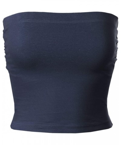 Women's Basic Casual Ruched Side Stretchy Tube Tops Navy $20.99 Activewear