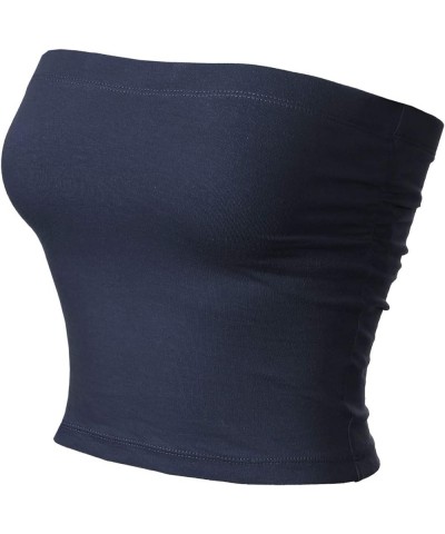 Women's Basic Casual Ruched Side Stretchy Tube Tops Navy $20.99 Activewear