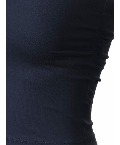 Women's Basic Casual Ruched Side Stretchy Tube Tops Navy $20.99 Activewear