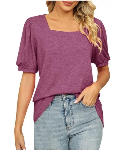 Shirts for Women Elegant V-Neck Petal Short Sleeve Curved Hem Chiffon Blouse Summer Casual Loose Fit Tunic Tops C-purple $11....