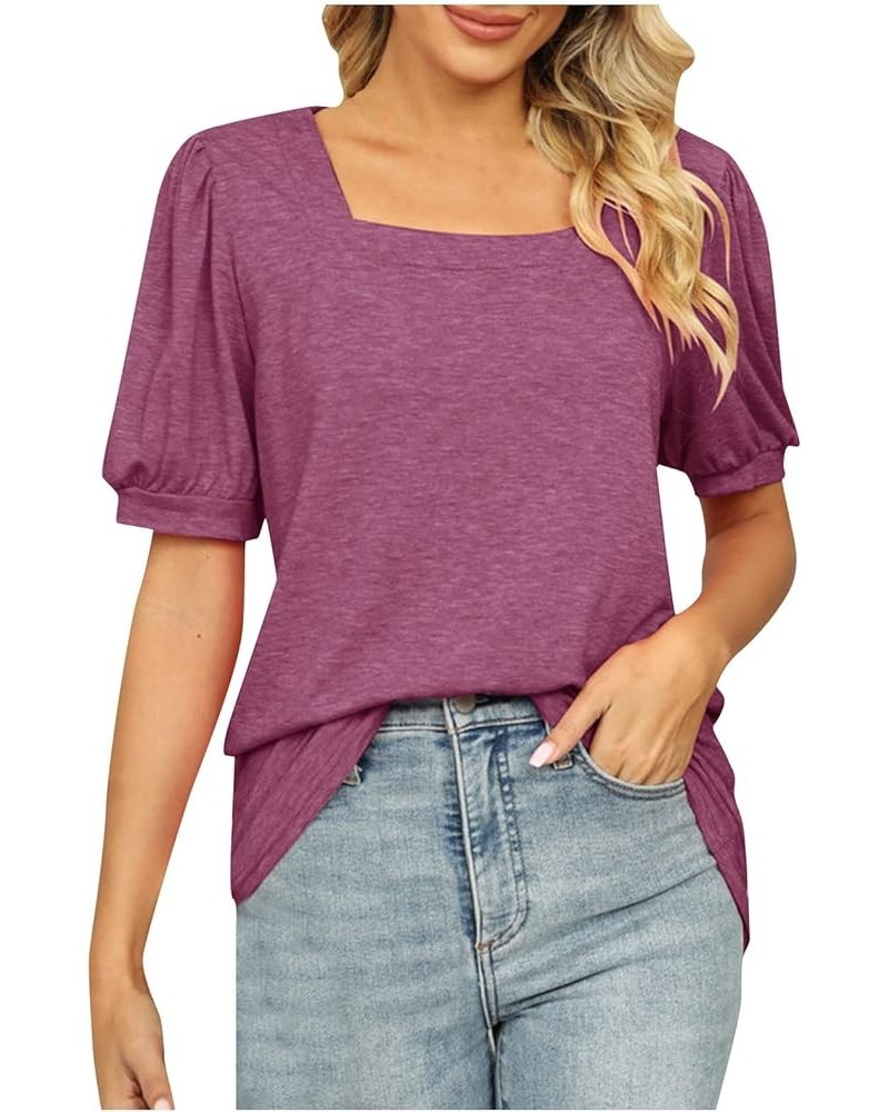 Shirts for Women Elegant V-Neck Petal Short Sleeve Curved Hem Chiffon Blouse Summer Casual Loose Fit Tunic Tops C-purple $11....