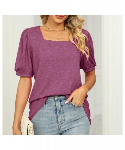 Shirts for Women Elegant V-Neck Petal Short Sleeve Curved Hem Chiffon Blouse Summer Casual Loose Fit Tunic Tops C-purple $11....