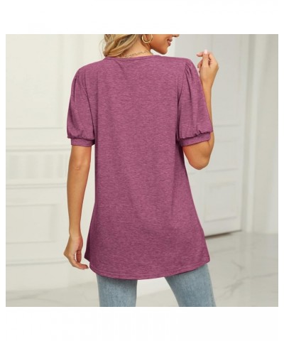 Shirts for Women Elegant V-Neck Petal Short Sleeve Curved Hem Chiffon Blouse Summer Casual Loose Fit Tunic Tops C-purple $11....