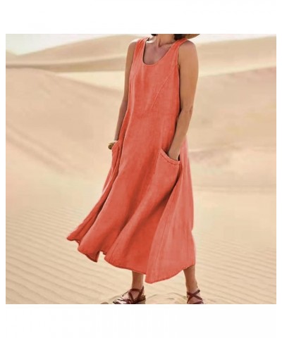 Women's Cotton Linen Casual Summer Dress Beach Vacation V Neck Short Sleeve Loose Going Out Dress Plus Size B Orange $10.44 D...