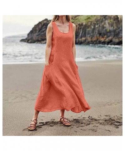 Women's Cotton Linen Casual Summer Dress Beach Vacation V Neck Short Sleeve Loose Going Out Dress Plus Size B Orange $10.44 D...