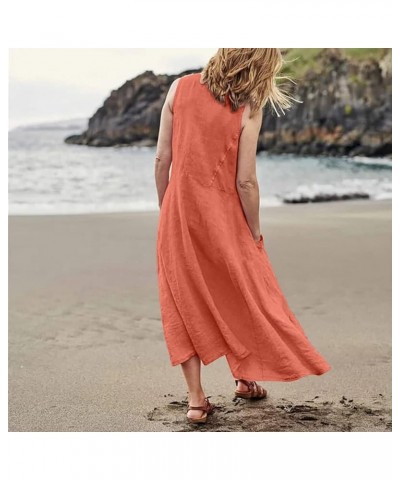 Women's Cotton Linen Casual Summer Dress Beach Vacation V Neck Short Sleeve Loose Going Out Dress Plus Size B Orange $10.44 D...