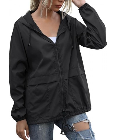 Women Outdoor Waterproof Lightweight Rain Jacket Active Outdoor Hooded Raincoat with Pocket 09-black $10.78 Jackets