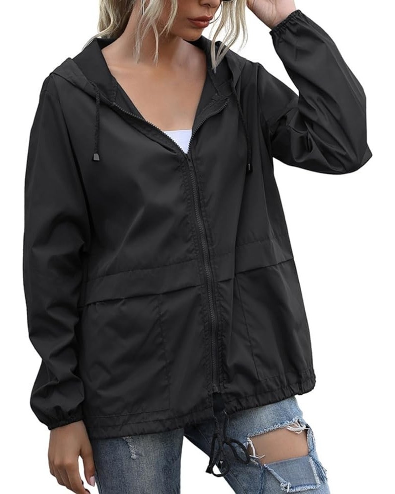 Women Outdoor Waterproof Lightweight Rain Jacket Active Outdoor Hooded Raincoat with Pocket 09-black $10.78 Jackets