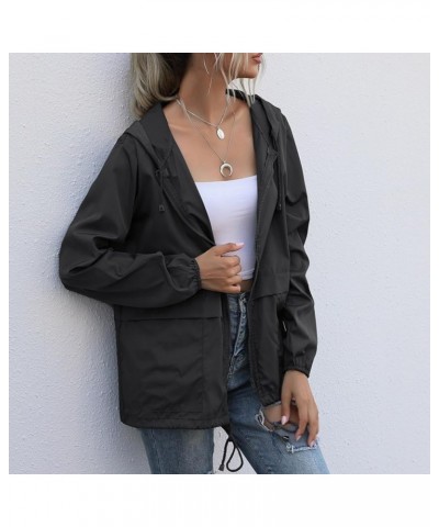 Women Outdoor Waterproof Lightweight Rain Jacket Active Outdoor Hooded Raincoat with Pocket 09-black $10.78 Jackets