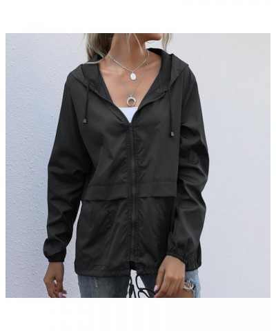 Women Outdoor Waterproof Lightweight Rain Jacket Active Outdoor Hooded Raincoat with Pocket 09-black $10.78 Jackets