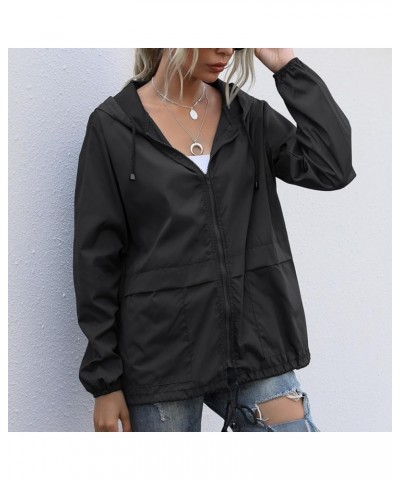 Women Outdoor Waterproof Lightweight Rain Jacket Active Outdoor Hooded Raincoat with Pocket 09-black $10.78 Jackets