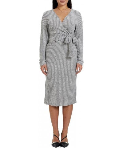 Sweater Dress Midi for Women 2023 Knee Length Long Sleeve Knit Ribbed Fitted Wrap Bodycon Dress Light Grey $13.99 Sweaters