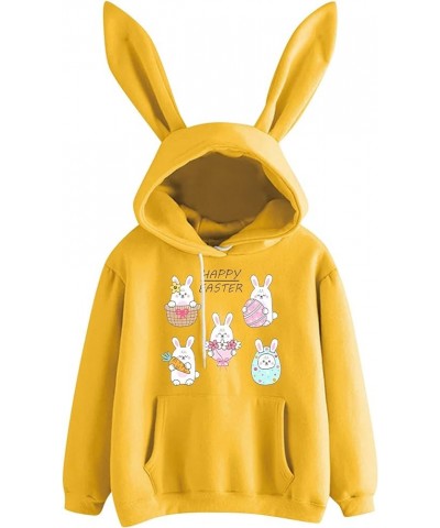 Womens Easter Sweatshirts with Bunny Ear Hood - Easter Eggs Gnome Graphic Cute Hoodies 2024 Spring Trendy Tops 28-yellow $6.5...