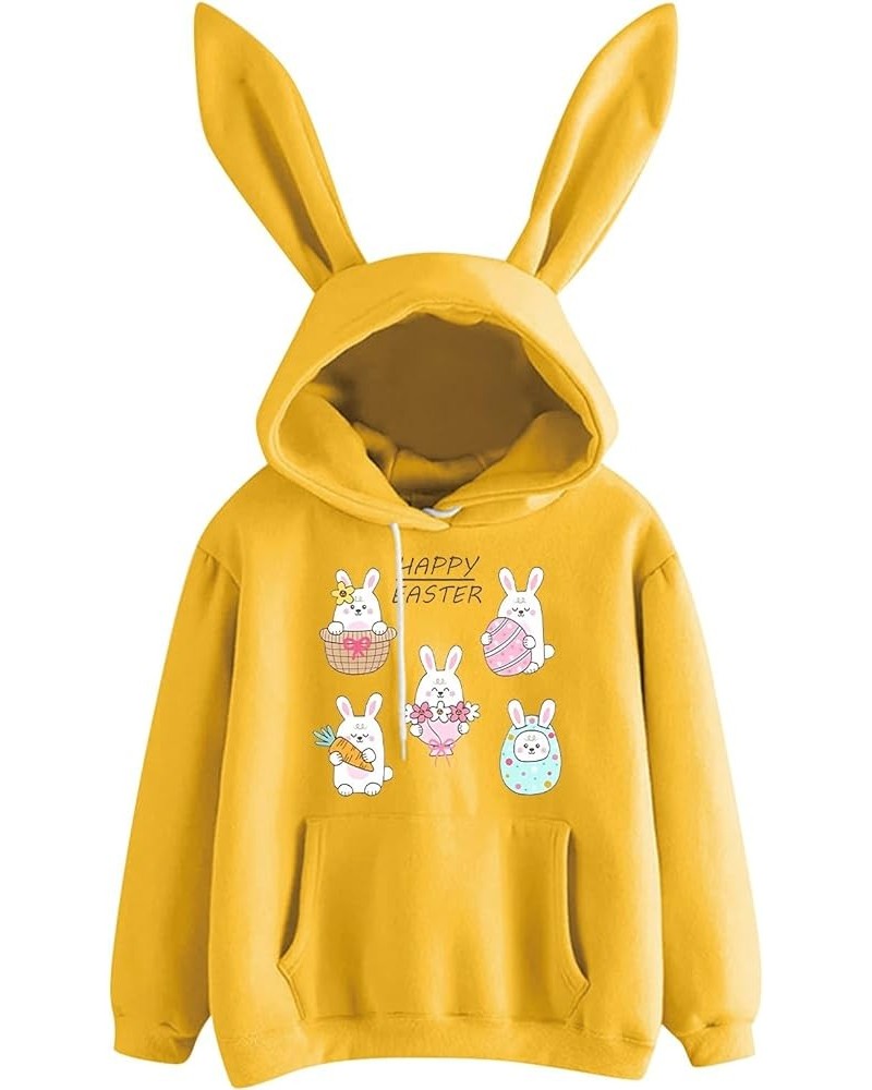 Womens Easter Sweatshirts with Bunny Ear Hood - Easter Eggs Gnome Graphic Cute Hoodies 2024 Spring Trendy Tops 28-yellow $6.5...