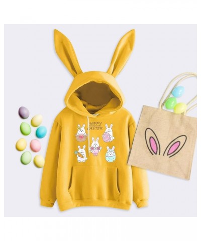 Womens Easter Sweatshirts with Bunny Ear Hood - Easter Eggs Gnome Graphic Cute Hoodies 2024 Spring Trendy Tops 28-yellow $6.5...