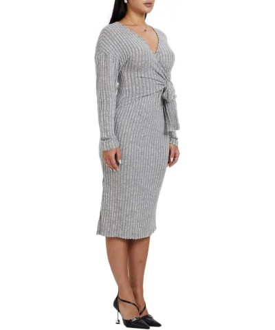 Sweater Dress Midi for Women 2023 Knee Length Long Sleeve Knit Ribbed Fitted Wrap Bodycon Dress Light Grey $13.99 Sweaters