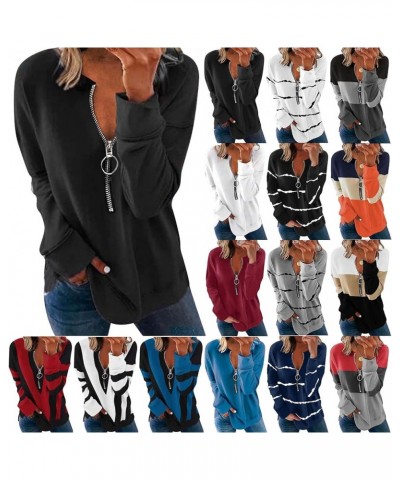 Half Zip Sweatshirt for Women Striped Color Block Long Sleeve Tshirts Casual Loose Work Pullover Tops with Zipper C-white $9....