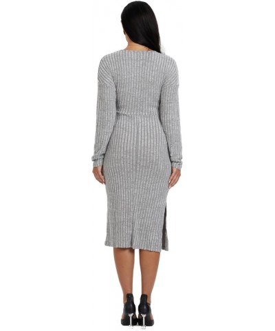 Sweater Dress Midi for Women 2023 Knee Length Long Sleeve Knit Ribbed Fitted Wrap Bodycon Dress Light Grey $13.99 Sweaters