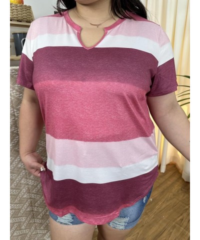 Plus Size Tops for Women Casual T-Shirt Short Sleeve Round V Neck Tunic Oversized Shirts XL-5XL A-red Stripes $12.30 Tops