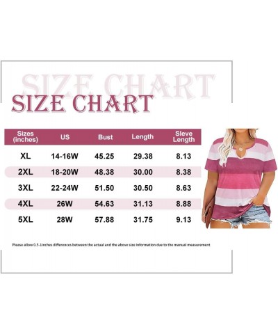 Plus Size Tops for Women Casual T-Shirt Short Sleeve Round V Neck Tunic Oversized Shirts XL-5XL A-red Stripes $12.30 Tops