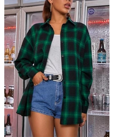 Womens Flannel Plaid Shirts Oversized Button Down Shirts Blouse Tops Dark Green $14.24 Blouses