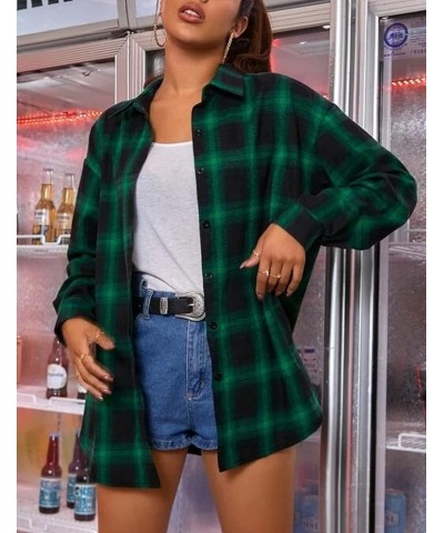 Womens Flannel Plaid Shirts Oversized Button Down Shirts Blouse Tops Dark Green $14.24 Blouses