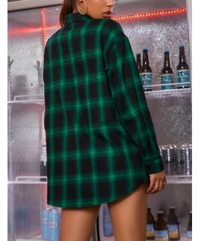 Womens Flannel Plaid Shirts Oversized Button Down Shirts Blouse Tops Dark Green $14.24 Blouses