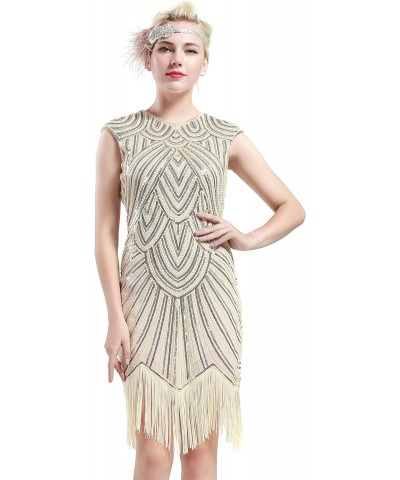 Womens Flapper Dresses 1920s Beaded Fringed Great Gatsby Dress, Medium, Beige $30.67 Dresses