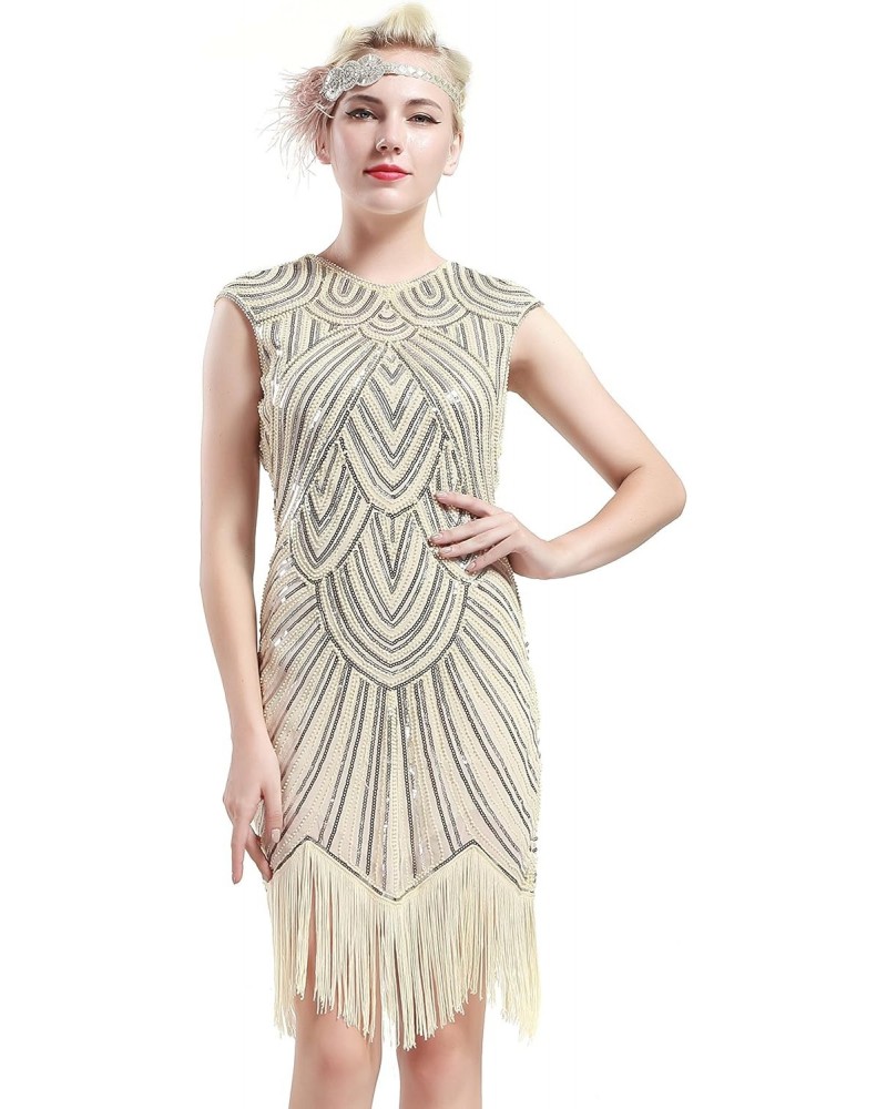 Womens Flapper Dresses 1920s Beaded Fringed Great Gatsby Dress, Medium, Beige $30.67 Dresses