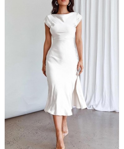 Women's Summer Satin Elegance Backless Twist Cap Sleeves Midi Dress 2023 Sexy Cowl Neck Slit Cocktail Wedding Guest Dresses W...