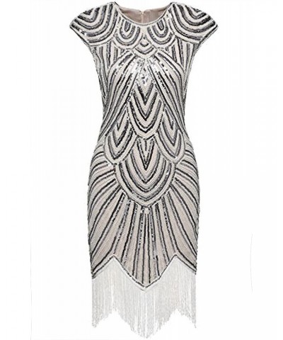 Womens Flapper Dresses 1920s Beaded Fringed Great Gatsby Dress, Medium, Beige $30.67 Dresses