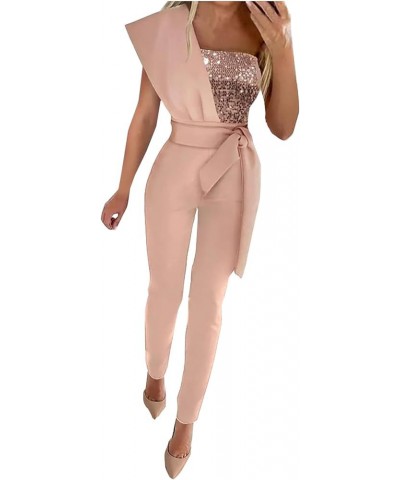 Womens Overalls Jumpsuits Trendy Vacation Outfits for Women Jumpsuits for Women Printed Jumpsuit Straight Leg R-877 Pink Wome...