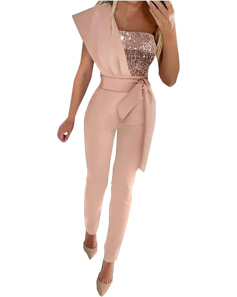 Womens Overalls Jumpsuits Trendy Vacation Outfits for Women Jumpsuits for Women Printed Jumpsuit Straight Leg R-877 Pink Wome...